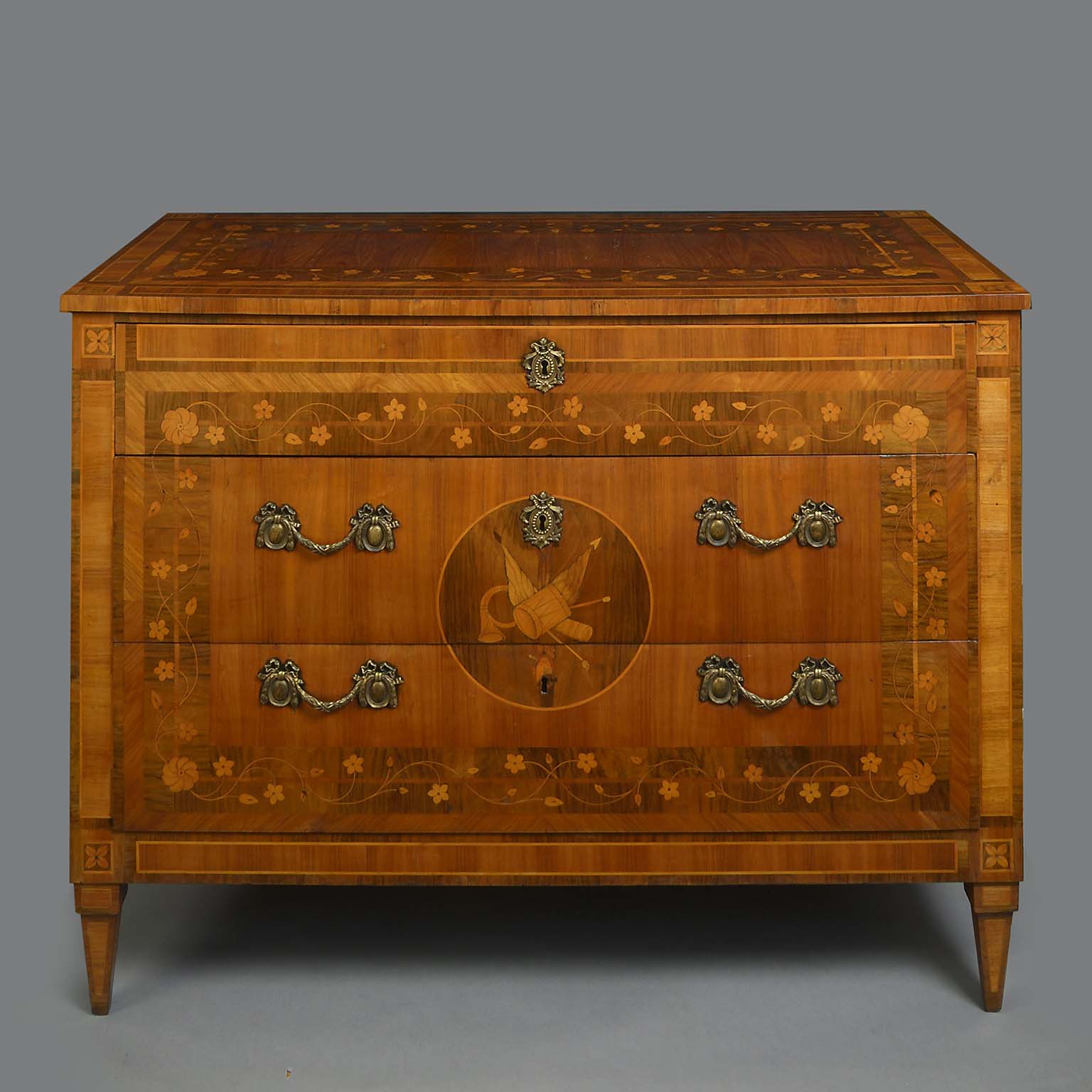Walnut, Sycamore and Holly Inlaid Commode