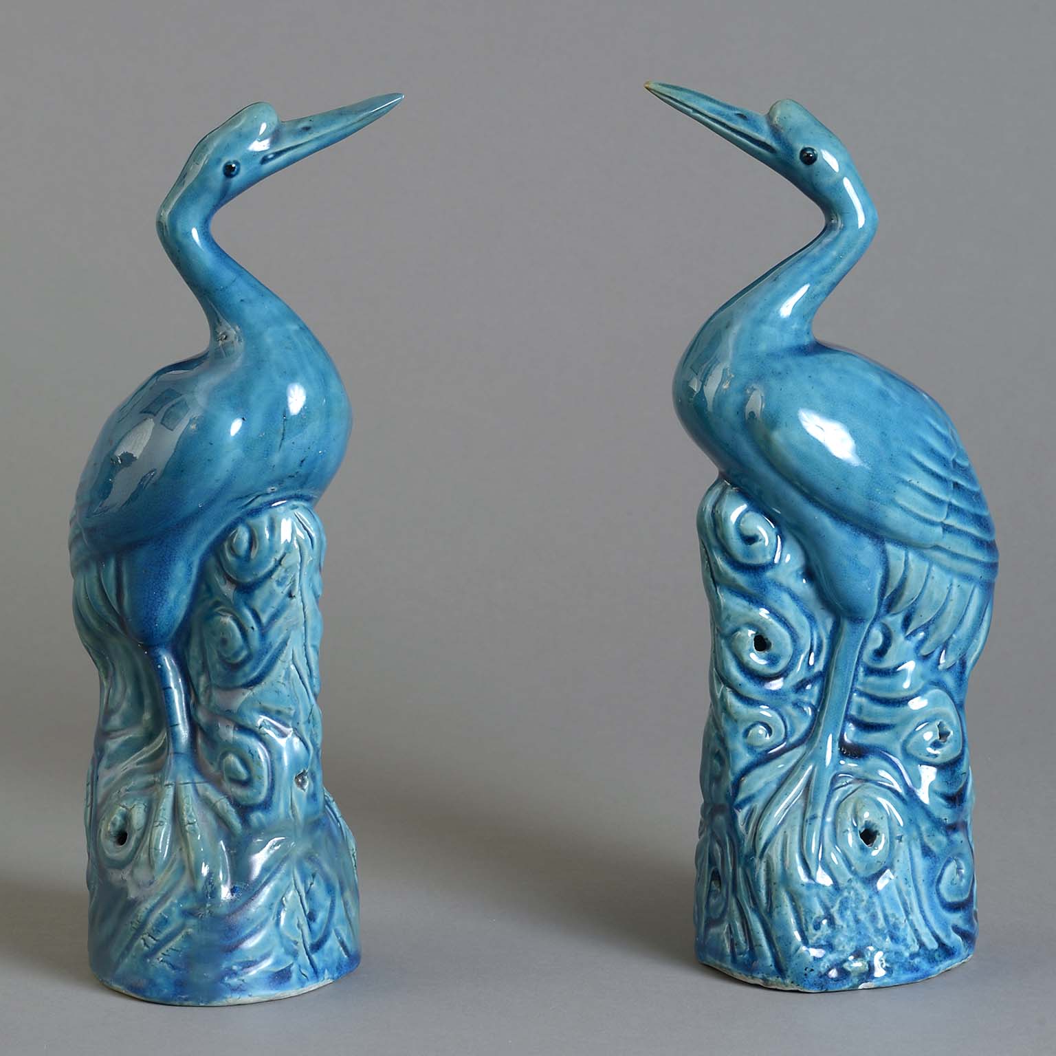 Pair of Chinese Turquoise Glazed Cranes