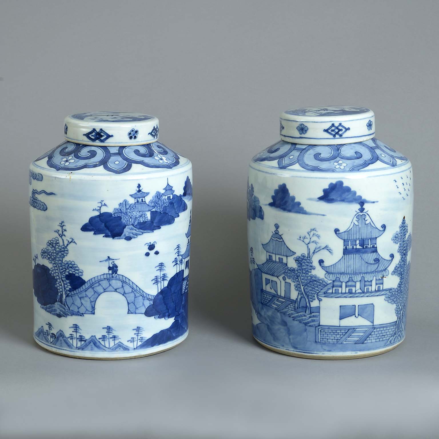 Large Pair of Chinese Blue and White Storage Jars