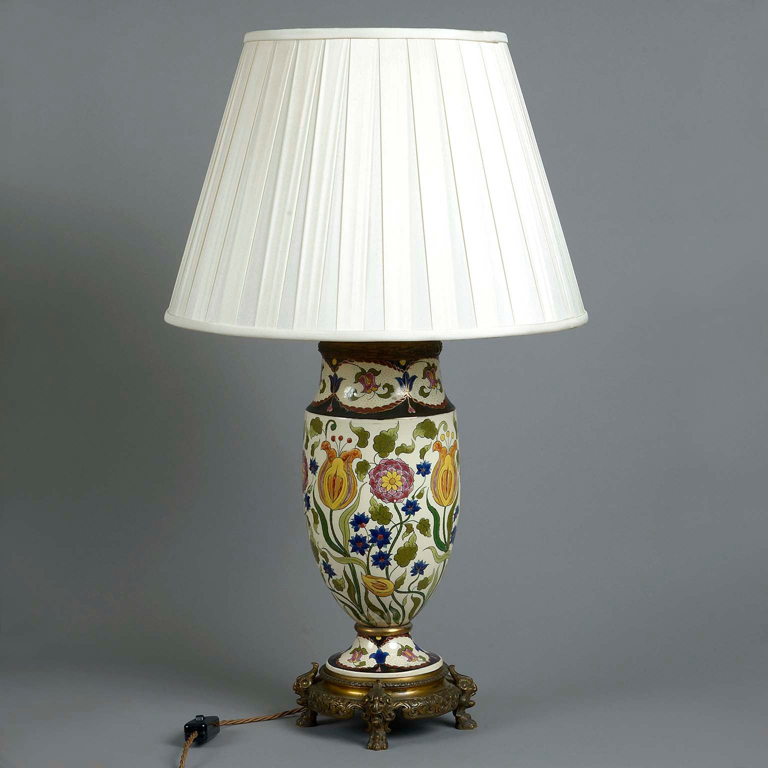 Edwardian Pottery and Metal Lamp