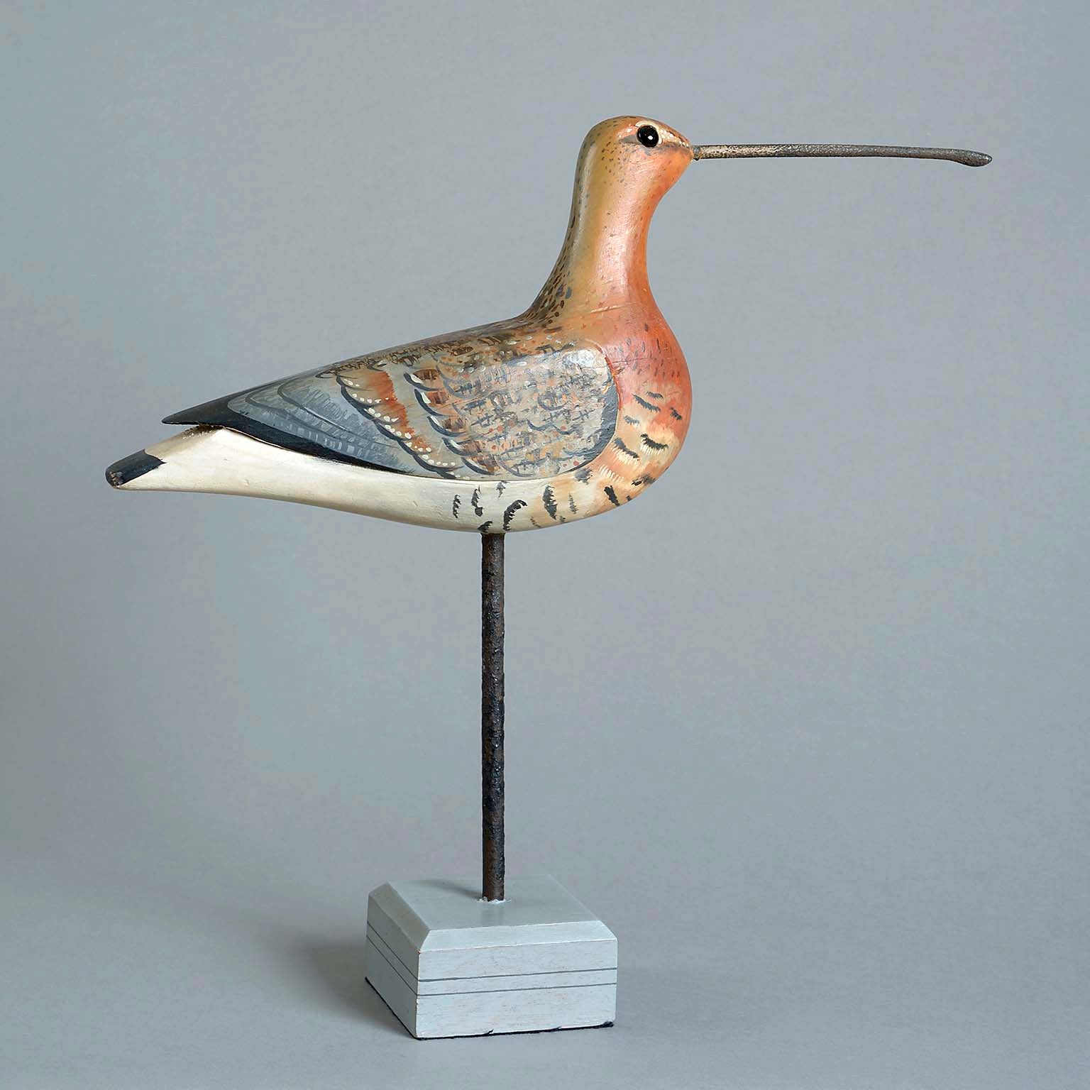 Carved Wood and Polychrome Painted Spoonbill On Stand by Howard Carter